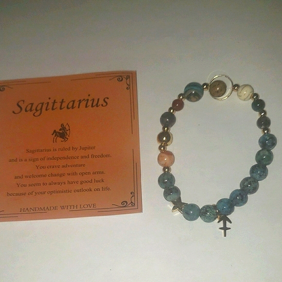 Sagittarius Blue and Silver Beaded Bracelet - Picture 1 of 3